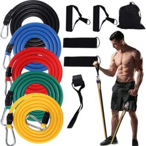 11PCS Resistance Bands Set with Handles – Professional Home Gym Exercise Band Kit for Men & Women Strength Training & Stretching