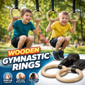 Premium Wooden Gymnastic Rings with Heavy-Duty Adjustable Straps – Olympic Strength Training Rings for Pull-Ups, Dips & Cross Training
