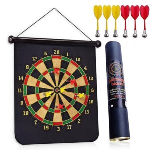 Magnetic Dart Board Game Set – Double Sided Roll-Up Target Board with 6 Safe Magnetic Darts for Kids & Adults