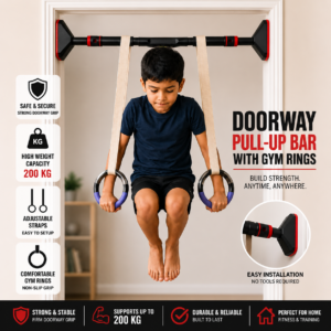 Kids Gymnastics Rings & Door Pull-Up Bar Combo – Safe No-Drill Indoor Exercise Set for Children (200KG Capacity) ৳ 600.00 – ৳ 1,850.00